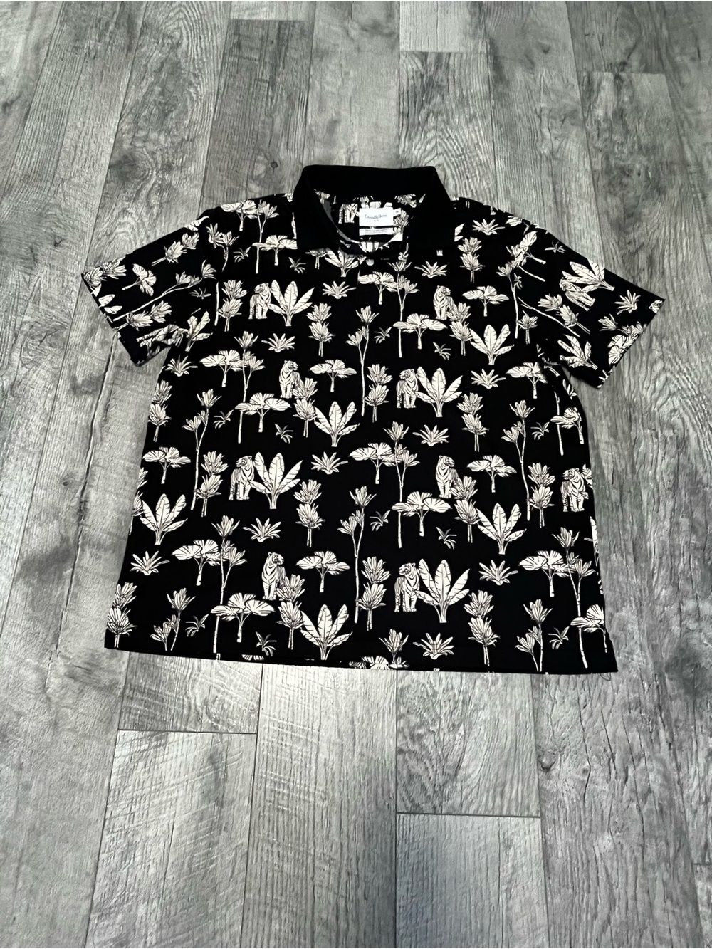 NWOTGoodfellow & Co Black Polo with White Botanical Print